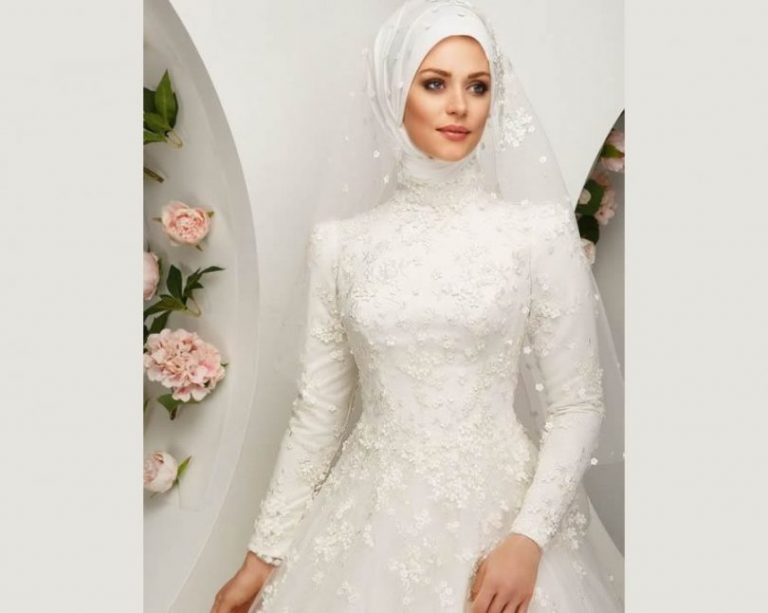 Tesettür Çiçek Punto A Kesim Gelinlik